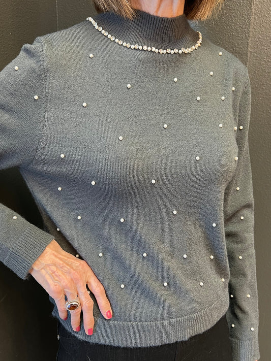 Mock Neck Pearl Sweater