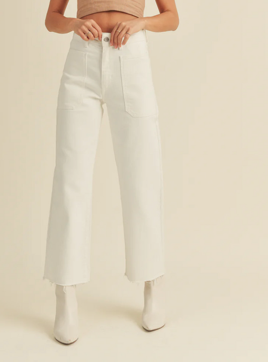 Front Pocket Wide Leg Jeans- Off White