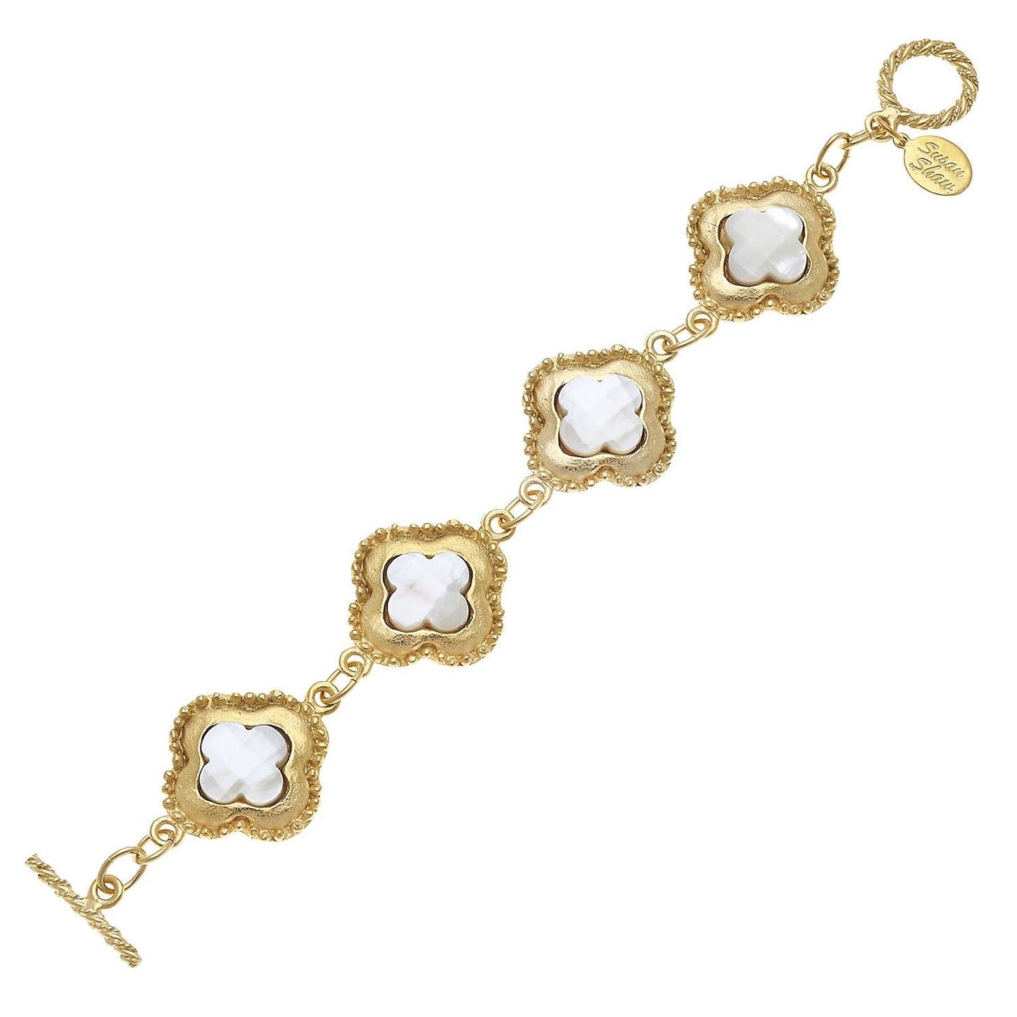 Genuine Mother of Pearl Set in Gold Clover Bracelet