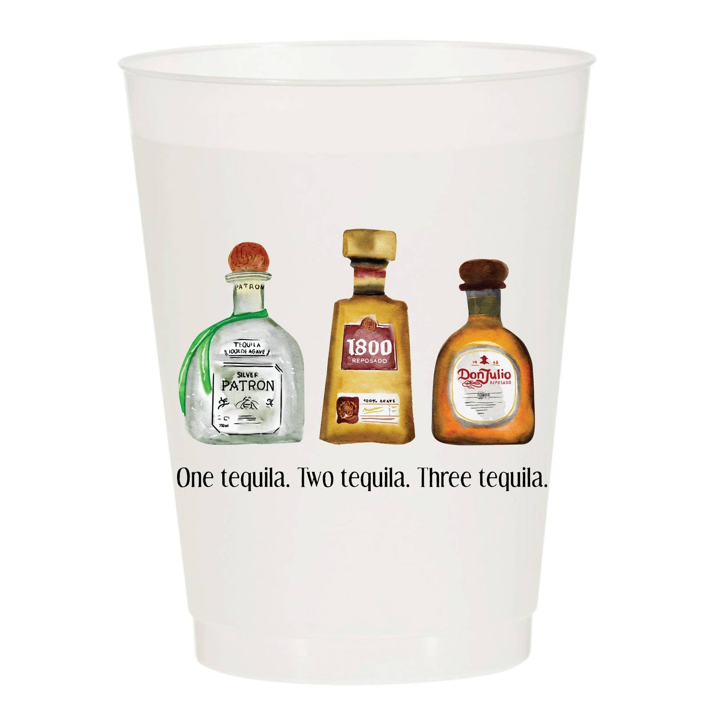 One Tequila Two Tequila Watercolor Reusable Cups - Set of 10