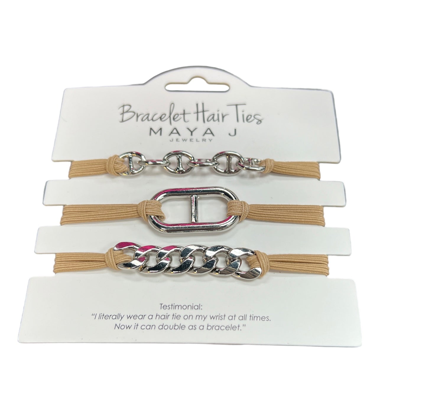 Bracelet Hair Ties - Silver Chain 2 on Beige Cord